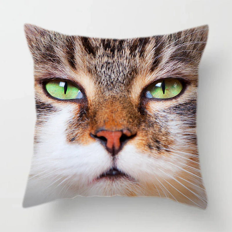 Axyaa Cat Face Print Throw Pillow Cover for Home Sofa Decor