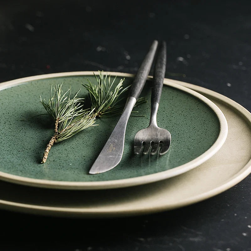 Axya Mint Ceramic Dinner Plate, Western Steak & Salad Bowl Set
