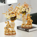 Axyaa Ceramic Golden Elephant Vase Set of 2