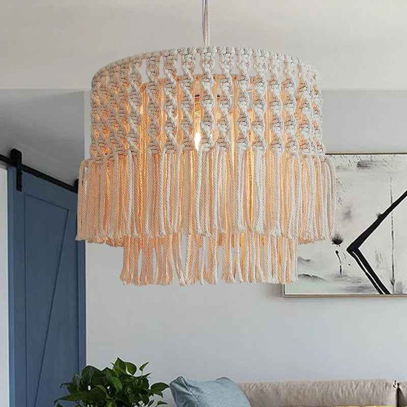 Axyaa Bohemia Chandelier: Cotton Rope Pendant Lamp for Dining Room and Balcony