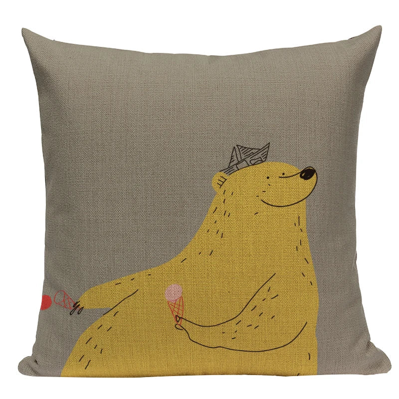Axyaa Nordic Bear Cushion Cover 45x45cm Cute Cartoon Animal Pillow Case