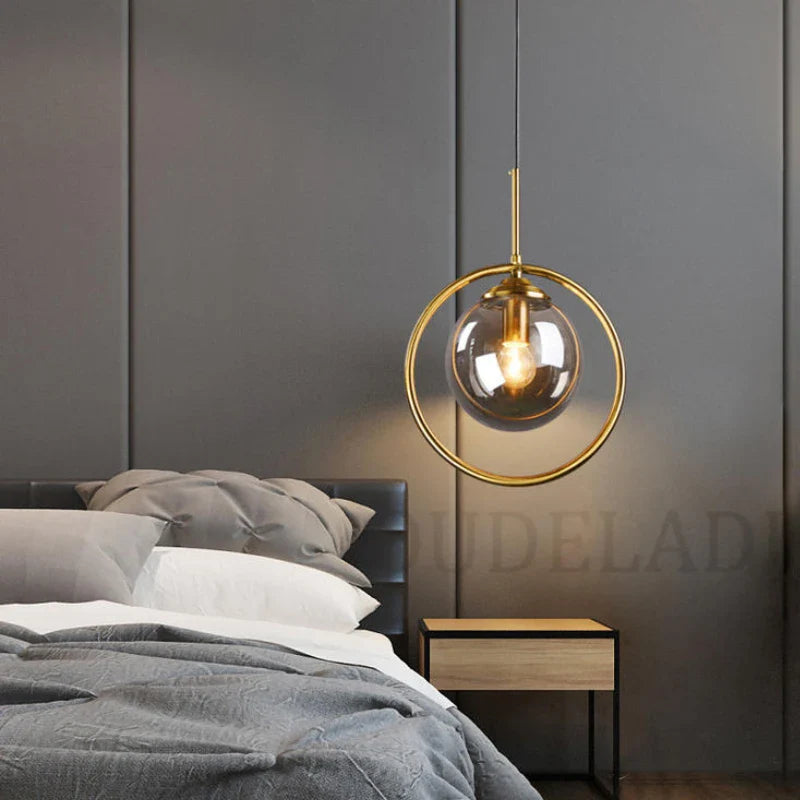 Axya Nordic Metal Ring Pendant Light with Glass Ball for Modern Living Room