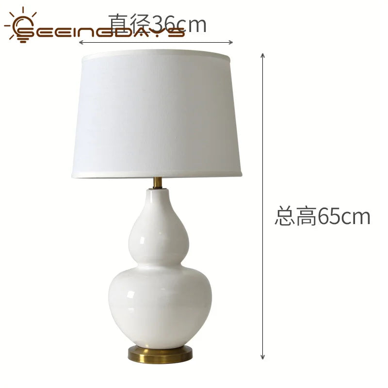 Axyaa White Gourd Lamp - Modern Porcelain Minimalist Design for Bedroom, Living Room