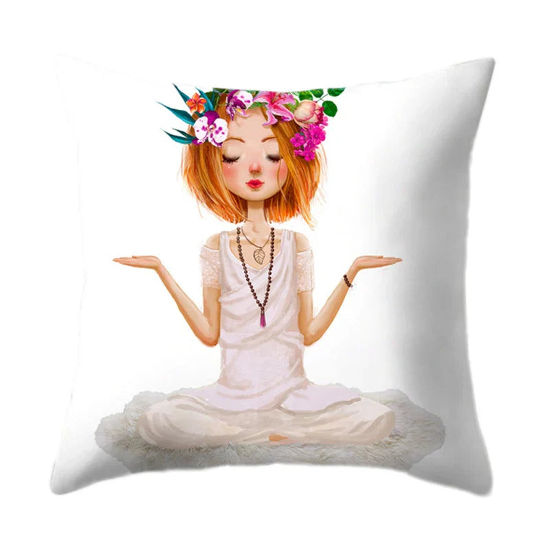 Axyaa Yoga Girl Printed Polyester Cushion Cover for Home Decor 45x45CM