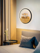 Axyaa Modern Minimalist Round Wood LED Wall Lamp for Bedroom, Dia 30 cm
