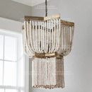 Axyaa Vintage Wood Chandelier with Beaded Fringe for Kitchen, Foyer, or Bedroom
