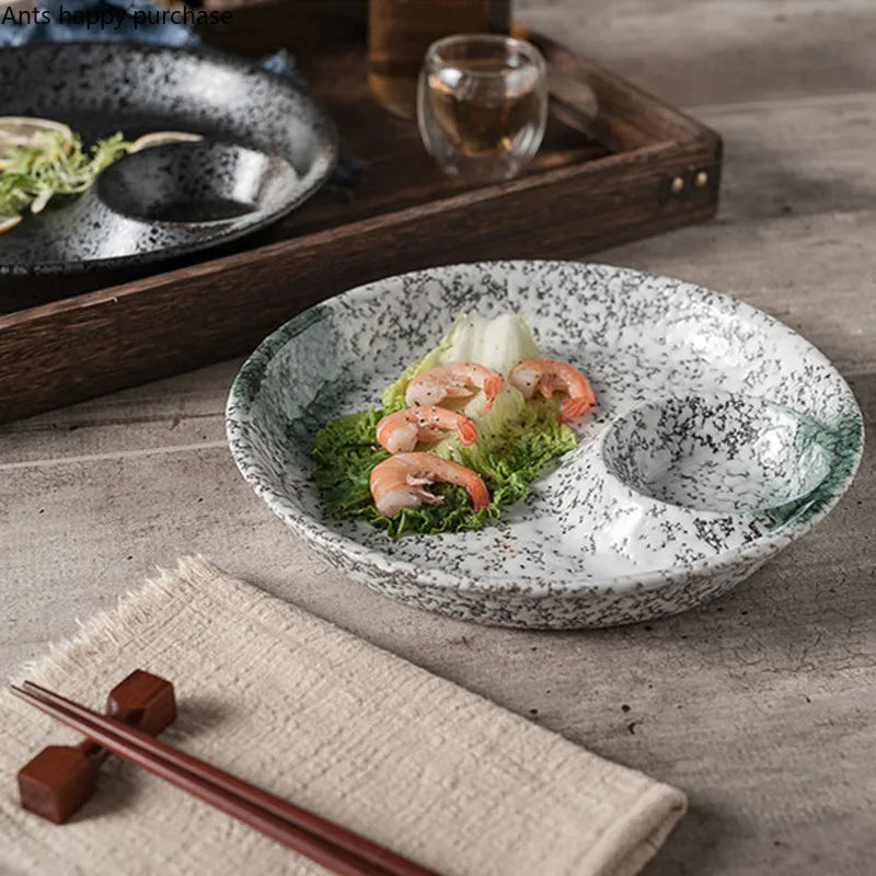 Axya Ceramic Dumpling Plate with Sauce Compartment - Restaurant Quality