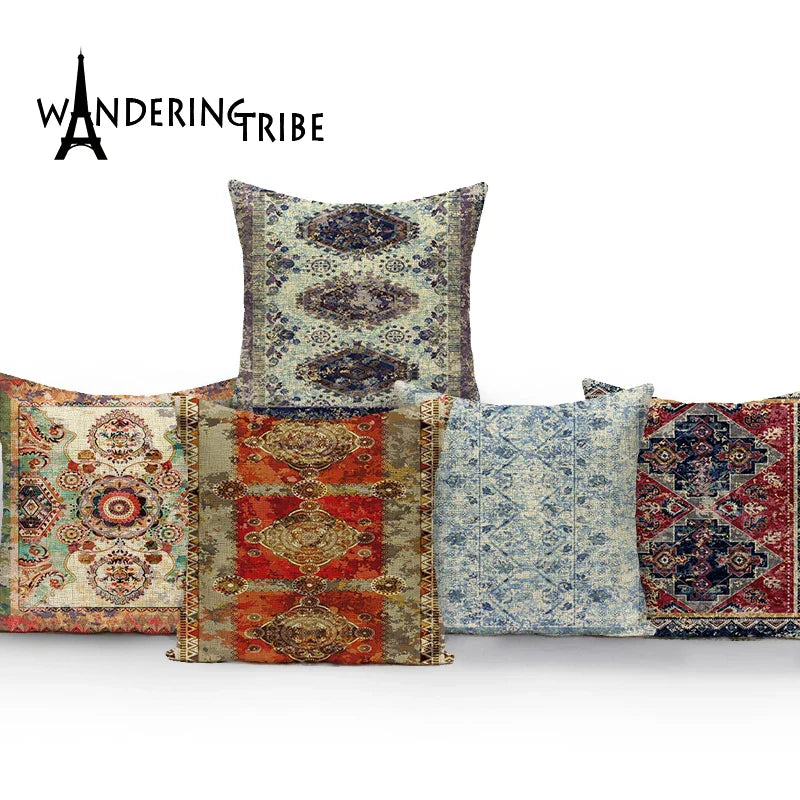 Axyaa Moroccan Mandala Linen Cushion Covers for Vintage Home Decor