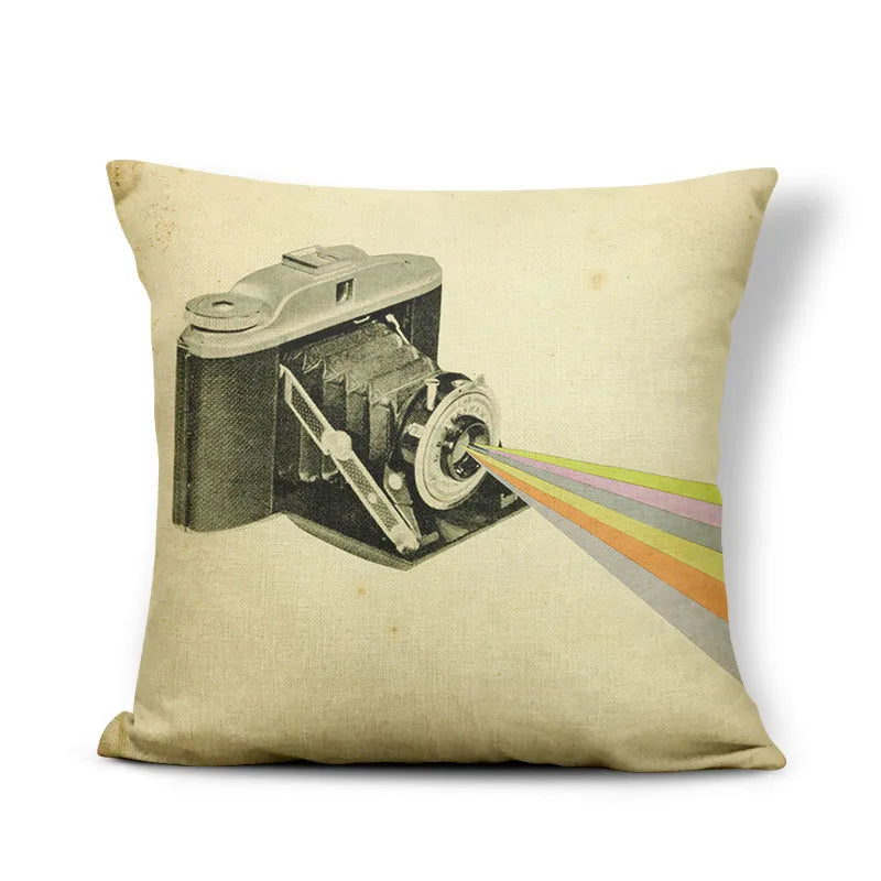 Axyaa Retro Record Camera Pillow Cover - 45X45CM