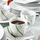 Axyaa 30-Piece Green Line Porcelain Plate Set: Dessert, Soup, Dinner, Cup & Saucer