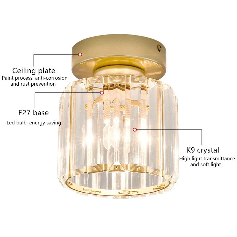 Axyaa Crystal Ceiling Lights: Modern Round Square Lampshade in Black Gold for Living Room Bedroom