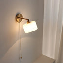 Axyaa Milk Glass LED Wall Light with Pull Chain Switch - Modern Nordic Copper Wall Beside Lamp
