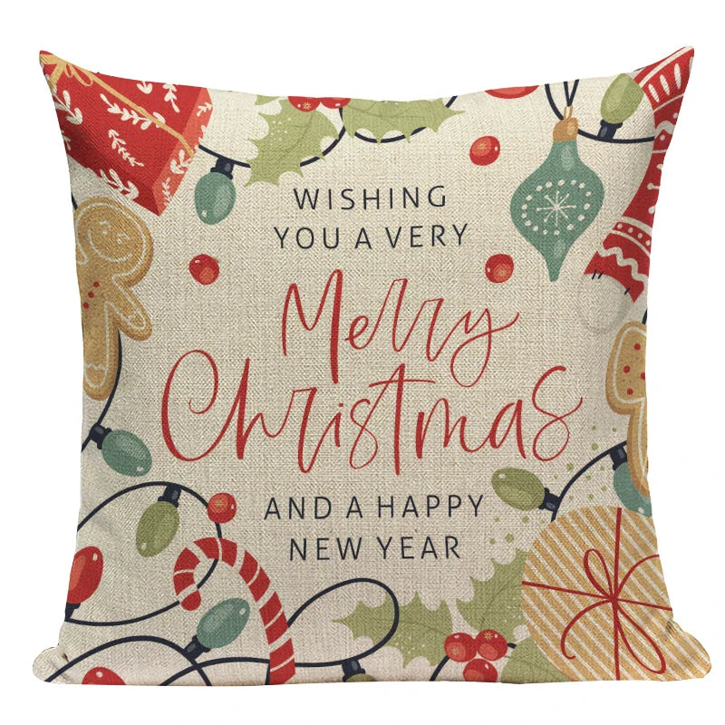 Axyaa Christmas Deer Snowman Cartoon Cushion Cover - Festive Decor Pillowcase