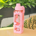 Axyaa Square Pastel Straw Bottle: Large Capacity Cute Water Bottle for Travel & Outdoor Sports