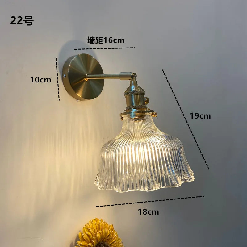 Axyaa Clear Glass LED Wall Sconce Switch Lamp for Bathroom Mirror Stairway, Nordic Copper Influence