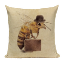 Axyaa Bee Pattern Linen Cushion Cover - Nordic Decorative Throw Pillow Case