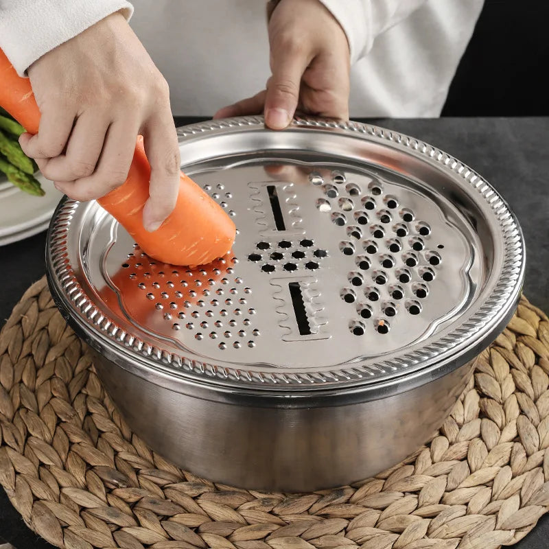 Axyaa Stainless Steel Grater Set with Garlic Press, Potato Slicer - Kitchen Vegetable Fruit Tools