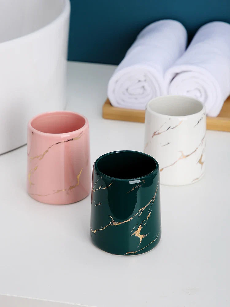 Axya Marble Pattern Ceramic Bathroom Set