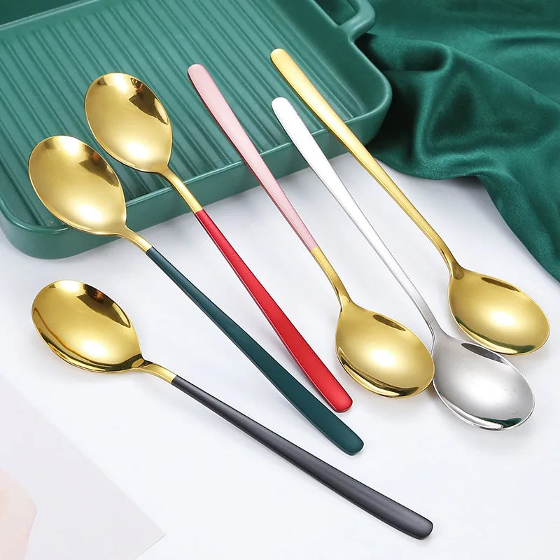 Axyaa Stainless Steel Golden Teaspoons with Long Handle - Kitchen Tableware
