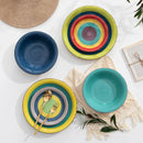 Axyaa Arco 18-Piece Handpainted Ceramic Tableware Set - Spiral & Colourful Stoneware Dinner Set