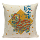 Axyaa Cartoon Tiger Lion Dance Pillow Case Cover for Bed Sofa Decoration