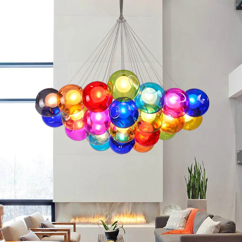 Axyaa Colorful Glass Chandelier with LED Sconces for Living Room and Kids Room