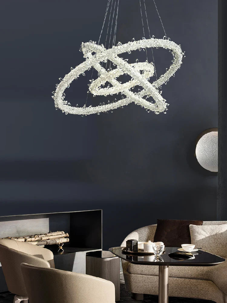 Axya Crystal Ring Chandelier: Modern Light Luxury for Living & Dining Rooms