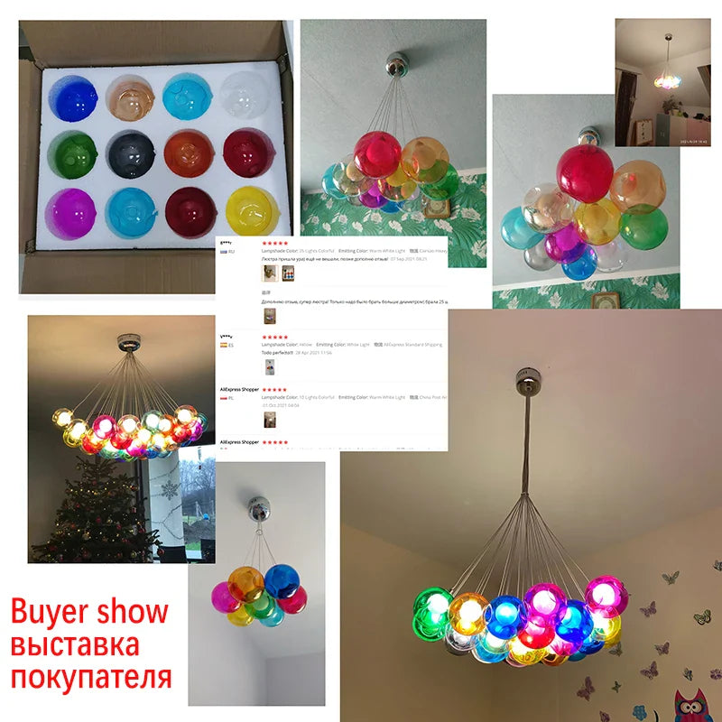 Axyaa Colorful Glass Chandelier with LED Sconces for Living Room and Kids Room