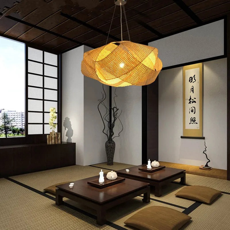 Axyaa Bamboo Rattan Cloud Pendant Light - Japanese Tatami Hanging Lamp