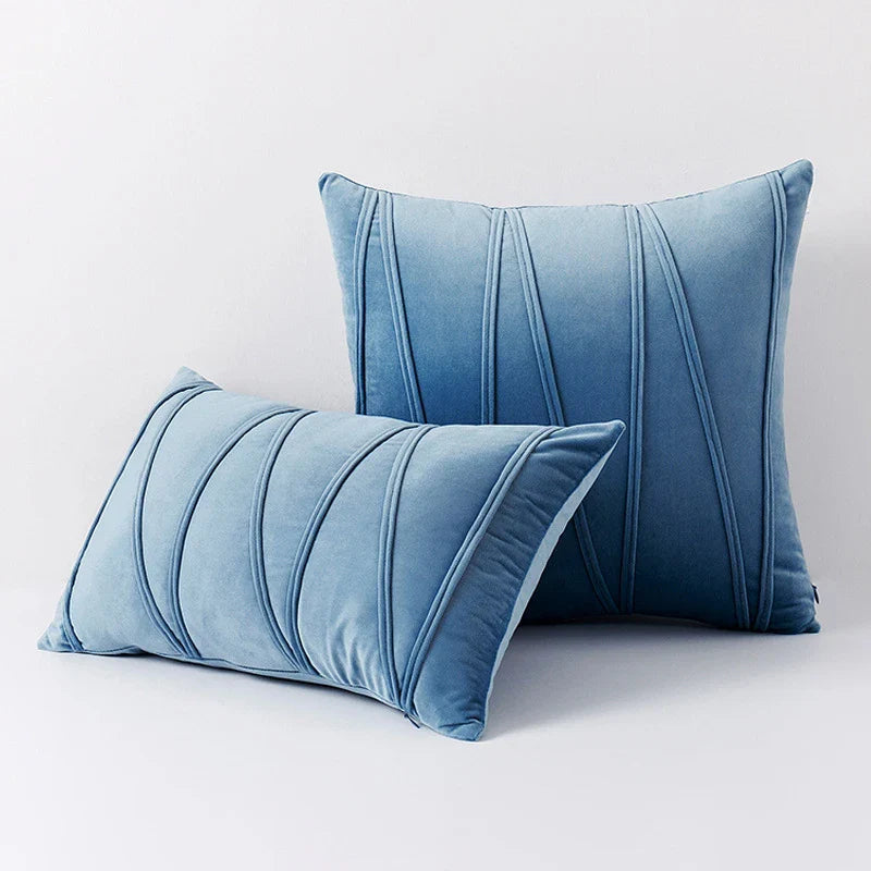 Blue Velvet Cushion Cover Set 18x18" - Axyaa Decorative Pillows for Living Room