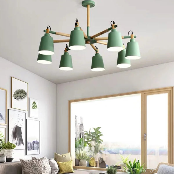 Axyaa Nordic Wood Chandelier: Modern Living Room Bedroom Pendant Light
