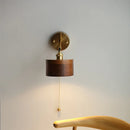 Axyaa Modern Wood Wall Light with Pull Chain Switch & LED Sconce