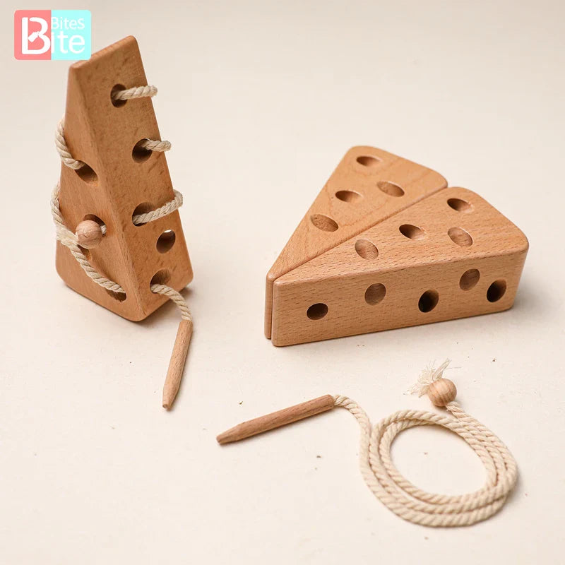 Axya Wooden Cheese Stringing Toy: Montessori Educational Kids Learning Toy