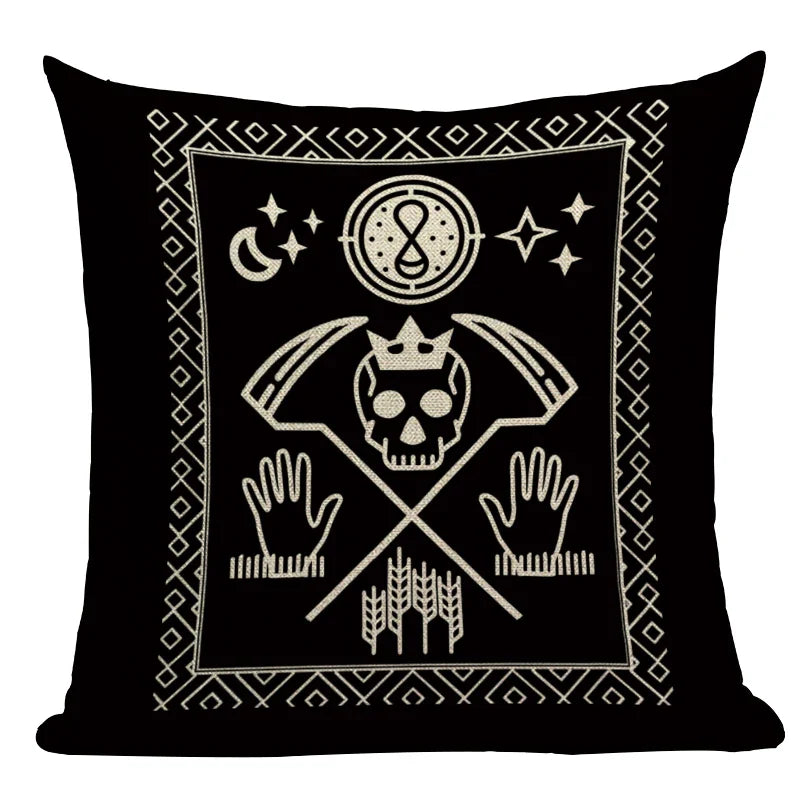 Axyaa Mexico Skull Decor Pillow Cover - Black Tarot Horror Ghost Home Decor