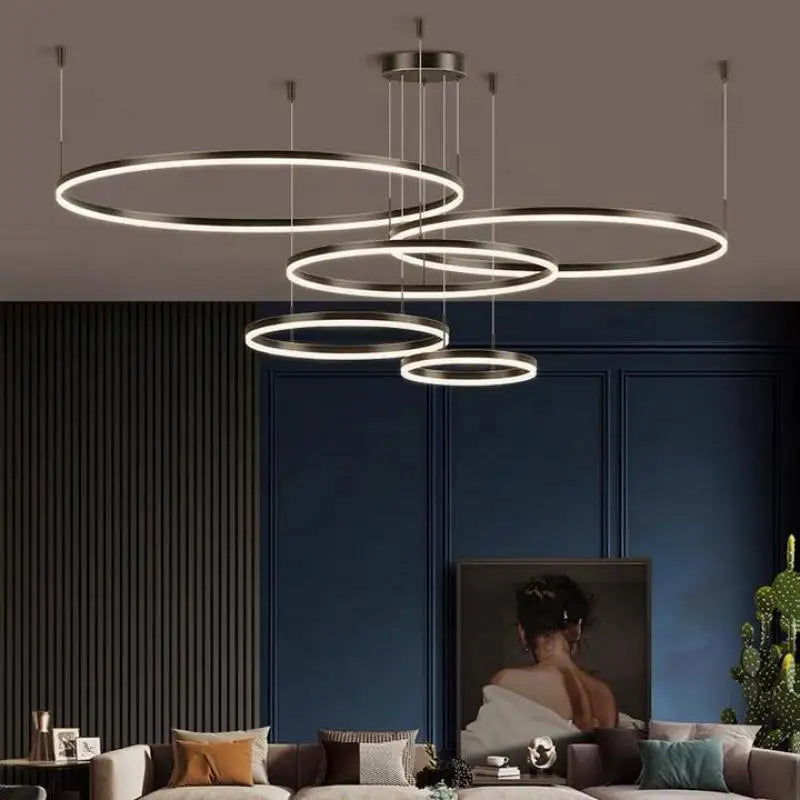 Axyaa Black&Coffee Modern LED Chandelier Brushed Rings Ceiling Light