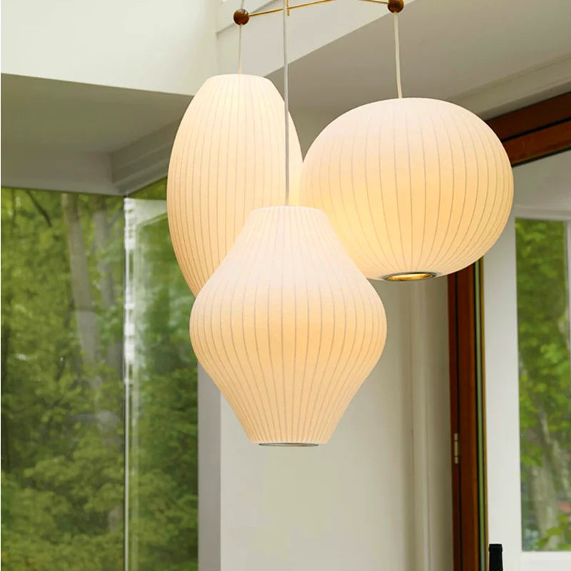Axyaa White Silk Cloth Pendant Light Loft Lantern Nelson Lamp