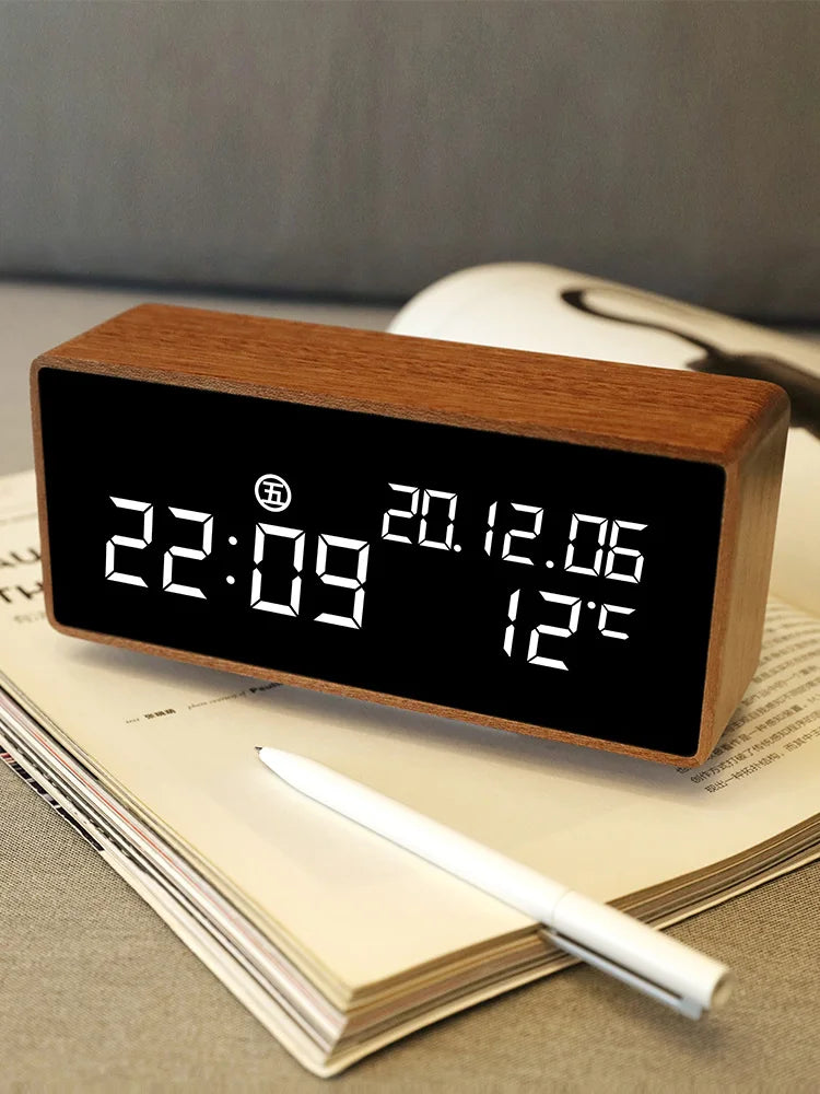 Axya Wooden LED Alarm Clock Multifunction Digital Desktop Clock by Axya