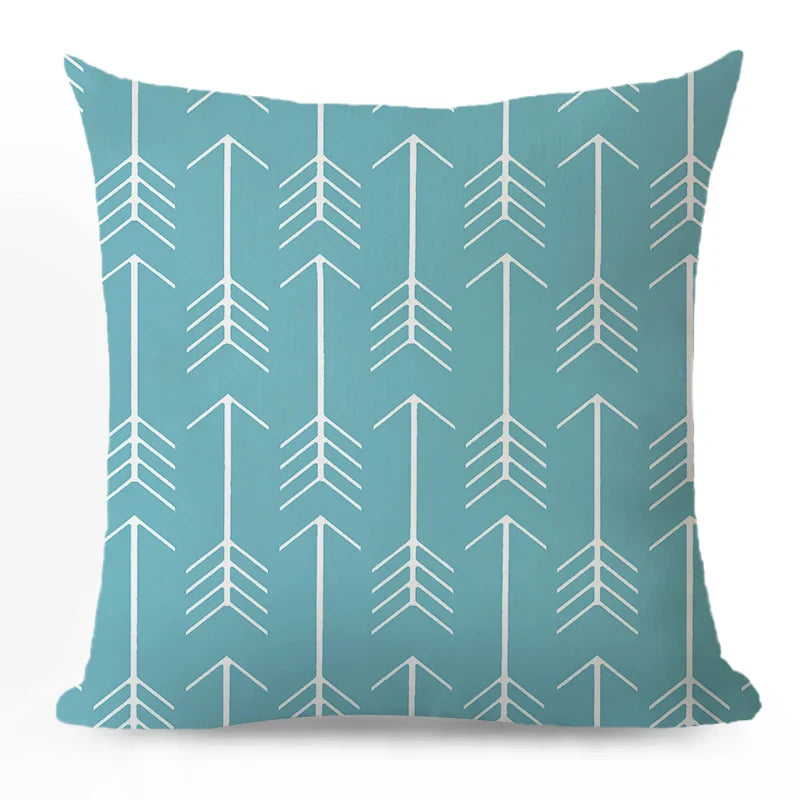 Axyaa Blue Geometric Cotton Linen Pillow Cover for Luxury Home Decor