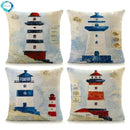 Axyaa Mediterranean Lighthouse Sail Print Pillow Cover for Home Decor