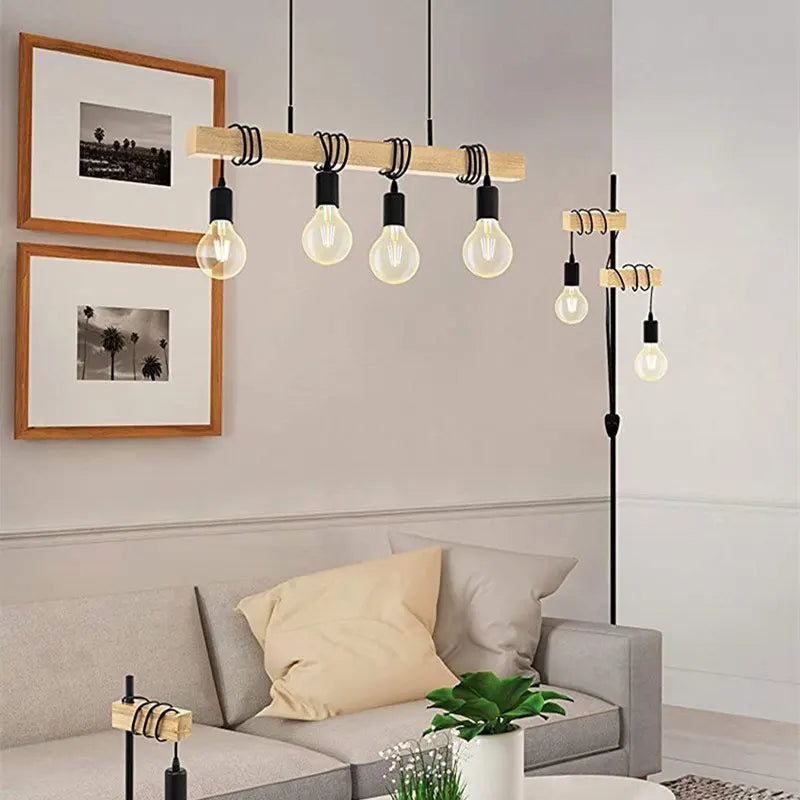 Axyaa Wood Chandelier: Nordic Style Dining Room Pendant Lamp, DIY Bar Lighting