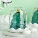 Axyaa Double Wall Glass Christmas Tree Mug: Creative Holiday Gift for Coffee, Milk, Juice