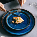 Axya Nordic Ceramic Plate Blue Stripe Flat Plate – Household Tableware for Pasta & Steak