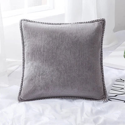 Chenille Cushion Cover with Fringe in Pink Grey Mustard Yellow for Home Sofa Bed Decor 45x45cm