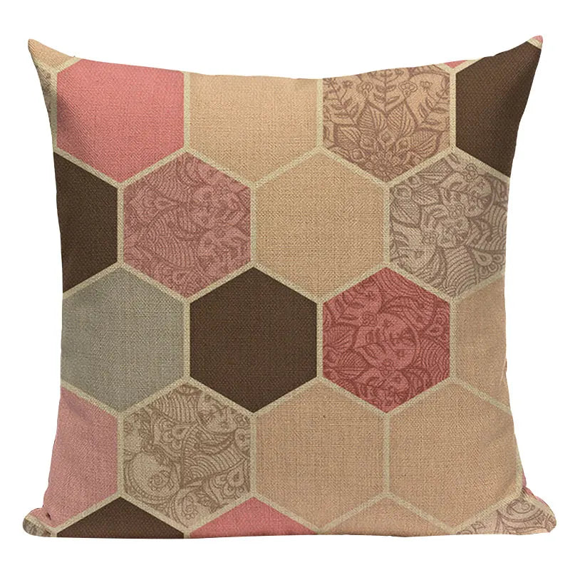 Axyaa Geometric Cushion Cover: Green Pink Diamond Design for Home, Bedroom, and Car
