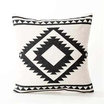 Axyaa Black & White Linen Sofa Cushions Cover - Nordic Bohemian Ethnic Grey Geometric Pillow Cover