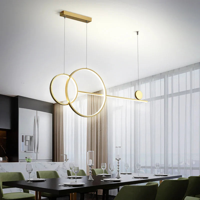 Axyaa Black Gold White LED Linear Ring Chandelier for Kitchen Dining Room