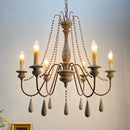 Axyaa Vintage White Wooden Beads Chandelier - Elegant Foyer Light Fixture