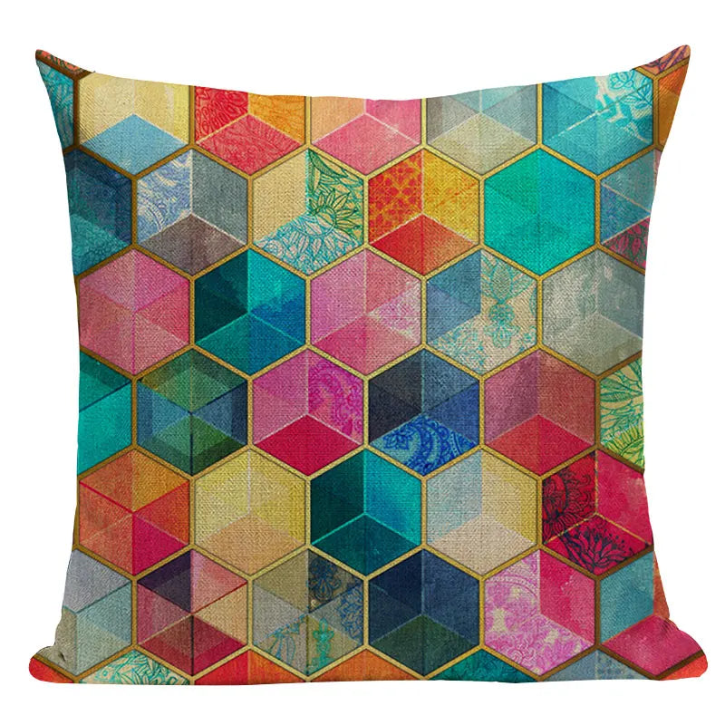 Axyaa Geometric Cushion Cover: Green Pink Diamond Design for Home, Bedroom, and Car