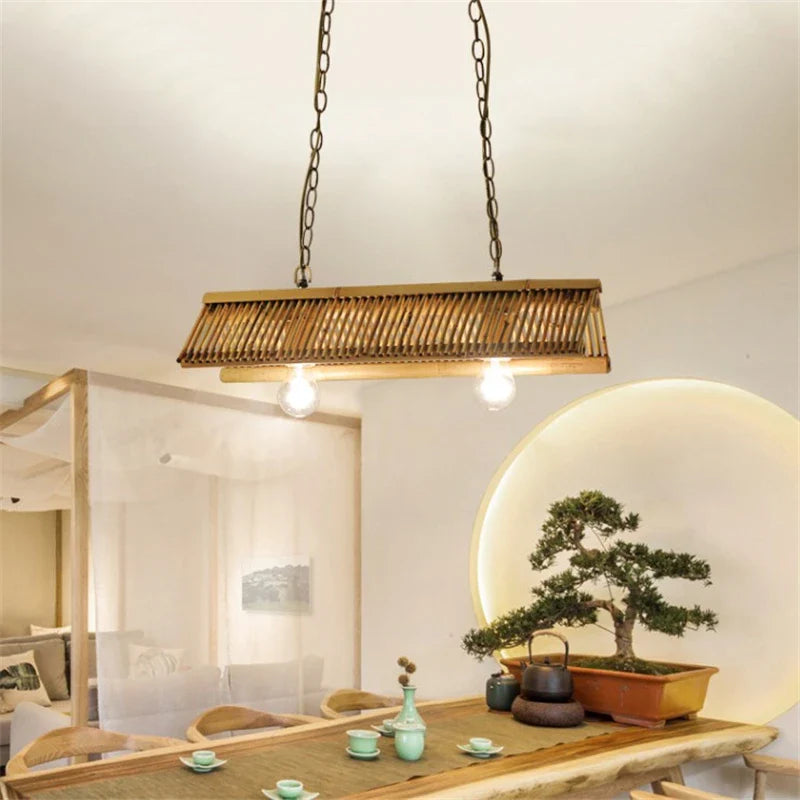 Axyaa Bamboo Pendant Chandelier: Classic Chinese Hanging Lamp for Kitchen, Bar, Restaurant Lighting