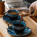 Axya Starry Blue Ceramic Coffee Cup and Saucer Set for 4